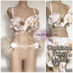 New 32C Small Champagne Flower Rave Lace Costume LED Lights Fairy Swarovski S